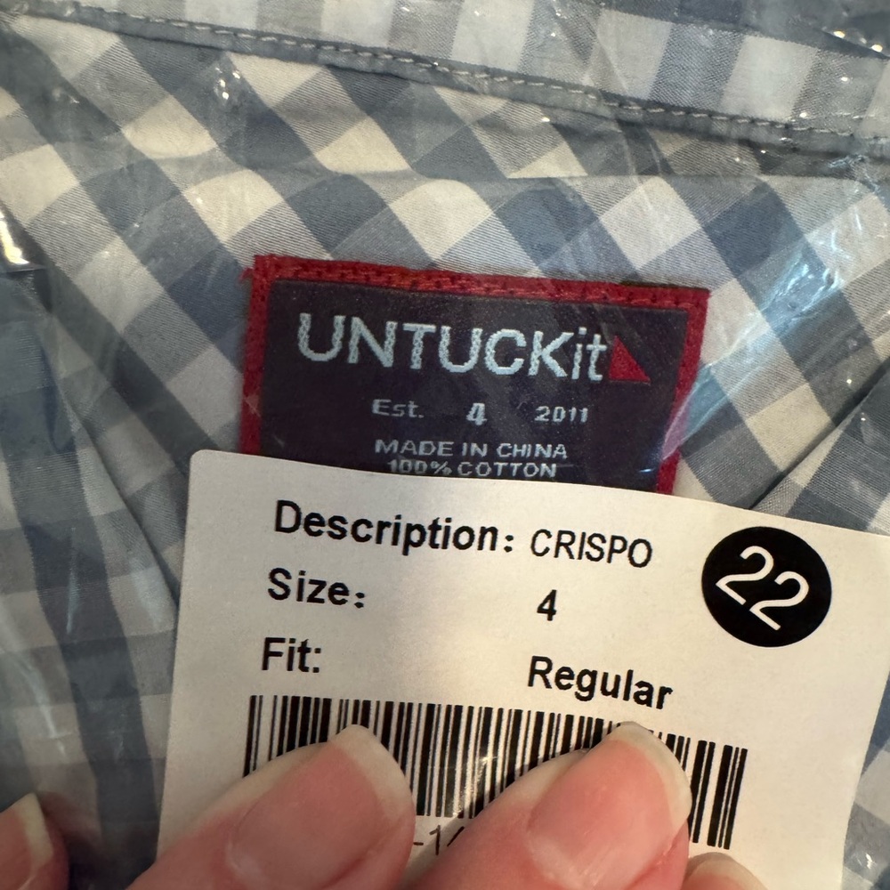 UNTUCKit NWT Blue/Grey Checkered Button Down Crispo Women’s Size 4 Reg Gingham